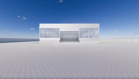 3d hangar exterior Stock Illustration