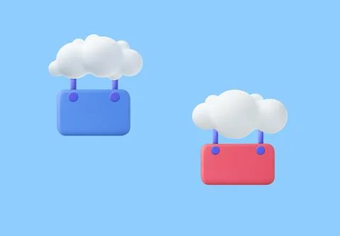 3D Hanging Chat bubbles by Cloud, Comment, hanging sign for text replacement on Illustrazione stock