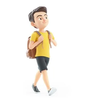 3d happy boy going to school Stock Illustration