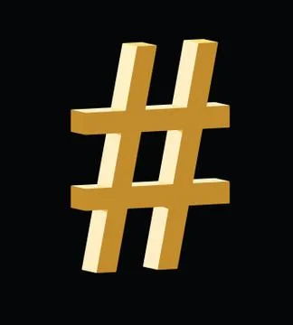 3d hashtag golden symbol vector Stock Illustration
