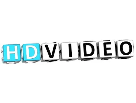 3d hd video button click here block text Illustrazione stock