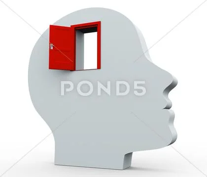 3d head and open door Stock Illustration