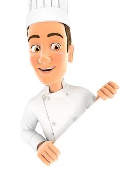 3d head chef behind diagonal wall Illustrazione stock