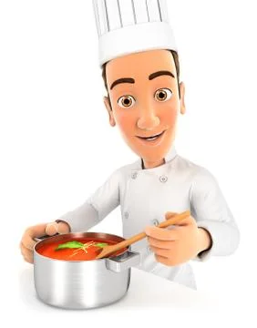 3d head chef cooking soup Illustrazione stock