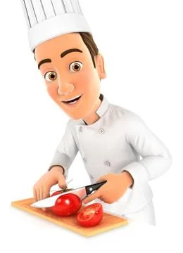 3d head chef cutting a tomato Stock Illustration