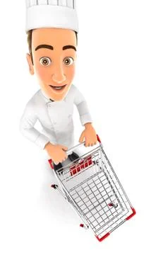 3d head chef empty supermarket trolley Stock Illustration