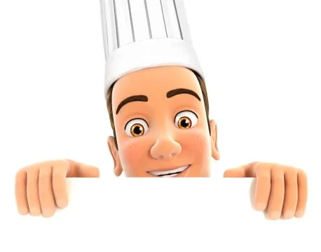 3d head chef hiding behind white wall Stock Illustration