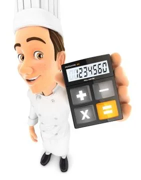 3d head chef holding calculator Illustrazione stock
