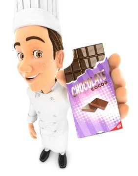3d head chef holding chocolate bar Illustrazione stock