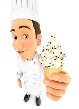 3d head chef holding an ice cream Stock Illustration