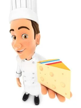 3d head chef holding piece of cheese Stock Illustration