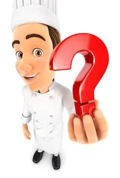 3d head chef holding a question mark icon Stock Illustration