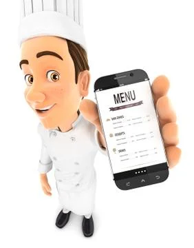 3d head chef holding smartphone Stock Illustration