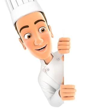 3d head chef peeping over blank wall Stock Illustration