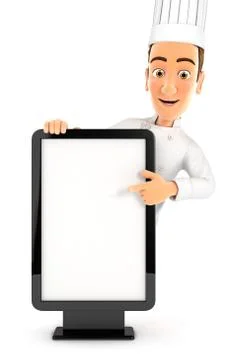 3d head chef pointing to blank billboard Stock Illustration