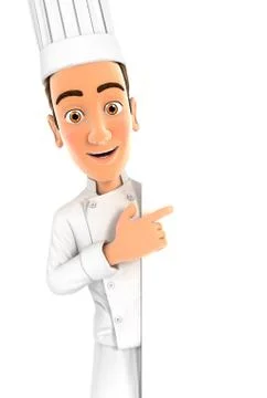 3d head chef pointing to right blank wall Stock Illustration