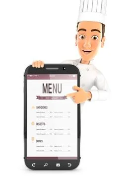 3d head chef pointing to smartphone Stock Illustration