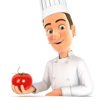 3d head chef presenting tomato Stock Illustration