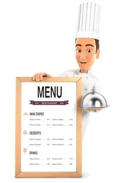 3d head chef with the restaurant menu Stock Illustration