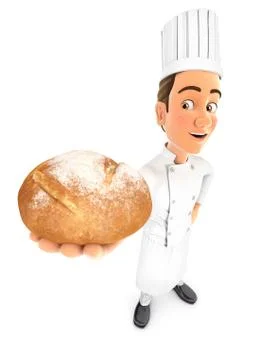 3d head chef standing and holding bread Stock Illustration