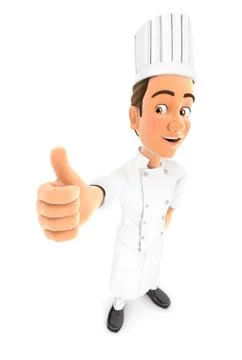 3d head chef standing with thumb up Illustrazione stock