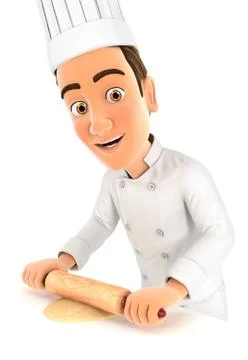 3d head chef using rolling pin Stock Illustration