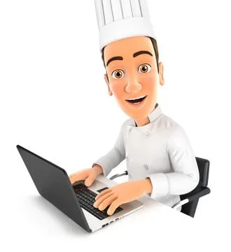 3d head chef working on laptop Stock Illustration
