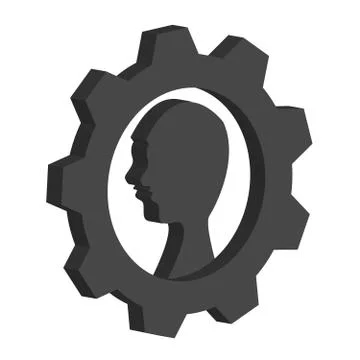3D Head with gear on white background. Industry. Stock Illustration