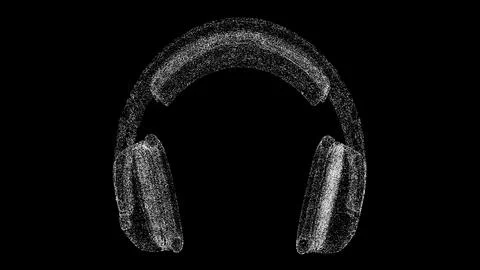 3D headphone on black bg. Object dissolved white flickering particles. Busine Stock Illustration