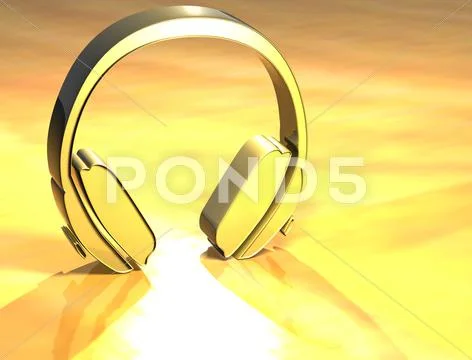 3d headphones gold sign Stock Illustration