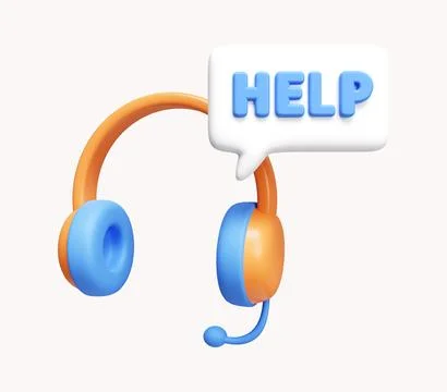 3d headphones with help text box. Customer support. Hotline service for help and Stock Illustration