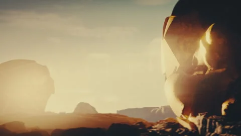 3d Heads on the surface of another planet Stock Footage 255762904