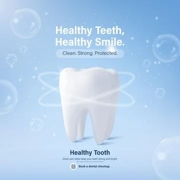 3d Healthy Teeth Poster, Vector Illustration. Tooth Dental Care Banner with B Stock Illustration