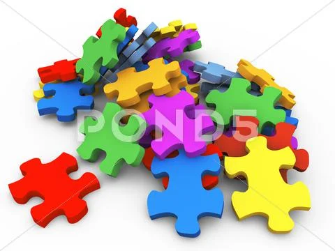 3d heap of puzzle peaces Stock Illustration