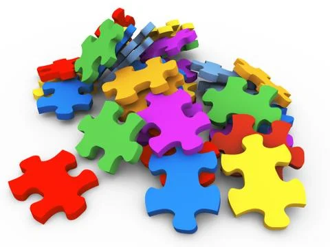 3d heap of puzzle peaces Stock Illustration