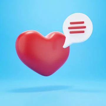 3d heart with chat bubble. 3d render social media notification love like hear Illustrazione stock