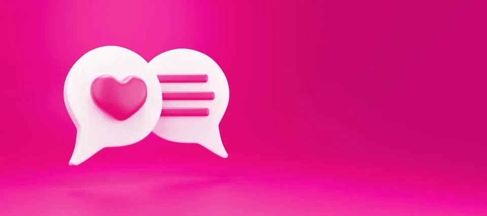 3d heart with chat bubble. 3d render social media notification love like hear Illustrazione stock