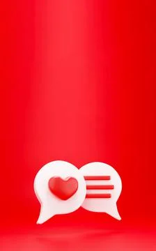 3d heart with chat bubble. 3d render social media notification love like hear Stock Illustration