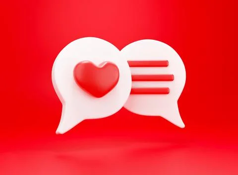 3d heart with chat bubble. 3d render social media notification love like hear Stock Illustration