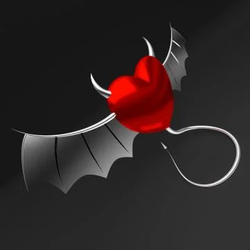 3D heart with devil horns and tail Stock Illustration