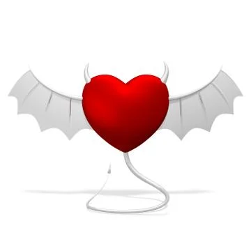 3D heart with devil horns and tail Stock Illustration