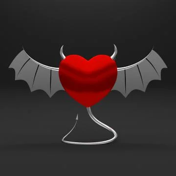 3D heart with devil horns and tail Stock Illustration