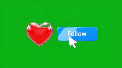 3D Heart Follow Button Animation with Cursor on Green Screen 스톡 동영상 343645098