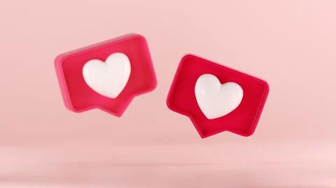 3d like heart icon in red speech bubble box isolated on pastel pink background Stock Illustration