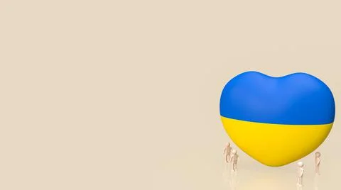 The 3d heart Pray and wood figure For Ukraine peace and Save Ukraine from Rus Stock Illustration