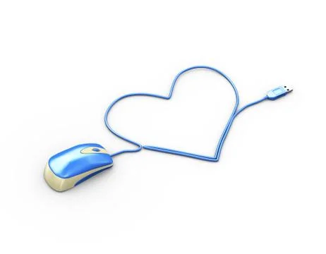 3d heart shape and computer mouse wire Stock Illustration