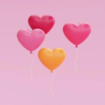 3d Heart-shape balloons floating isolated on pink background. Element decor.. Stock Illustration