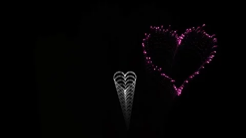 3D Heart Shaped Fireworks Bursts and Cascading Beaded Sparks Loop Stock Footage 345249630