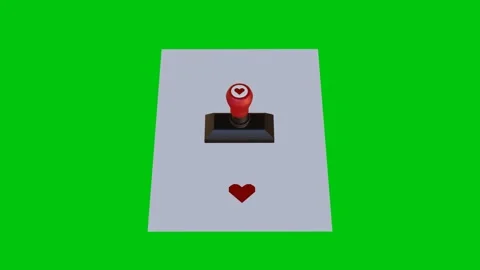 3D Heart Stamp Applying Heart Mark on White Paper with Green Background Stock Footage 307571870