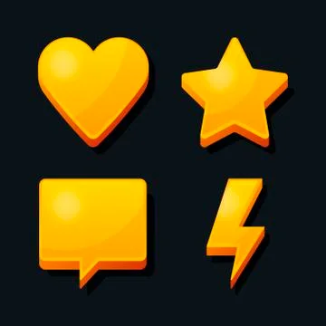3d Heart, Star, Speech Bubble, Lightning icon set. Cartoon style. Vector illu Stock Illustration